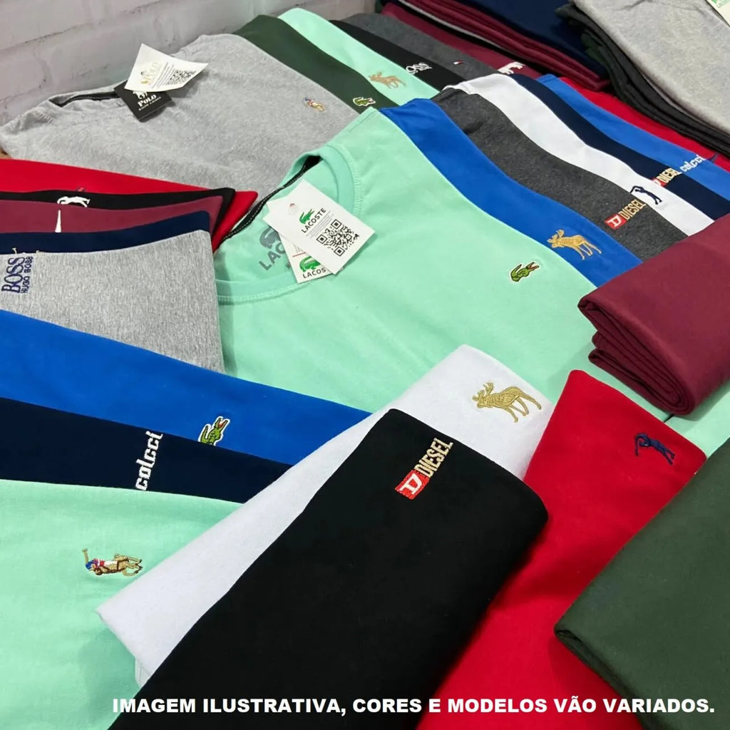 Kit 15 Camisetas Masculinas Premium em Malha Peruana