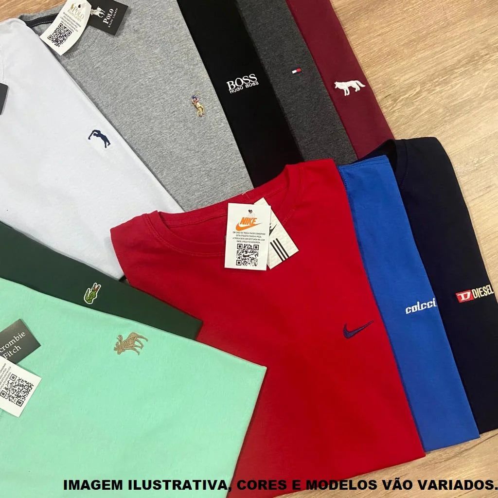 Kit 15 Camisetas Masculinas Premium em Malha Peruana