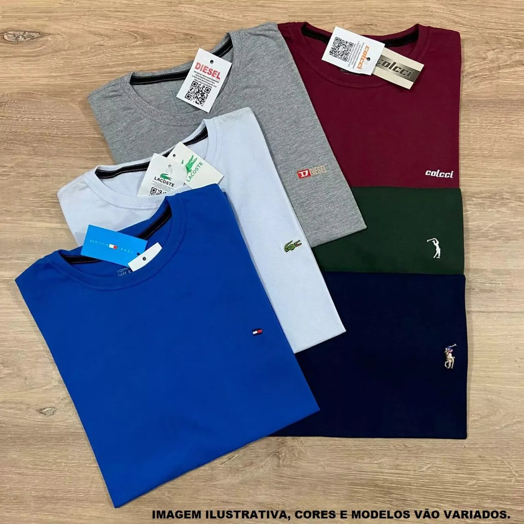 Kit 6 Camisetas Masculinas Premium - Malha Peruana