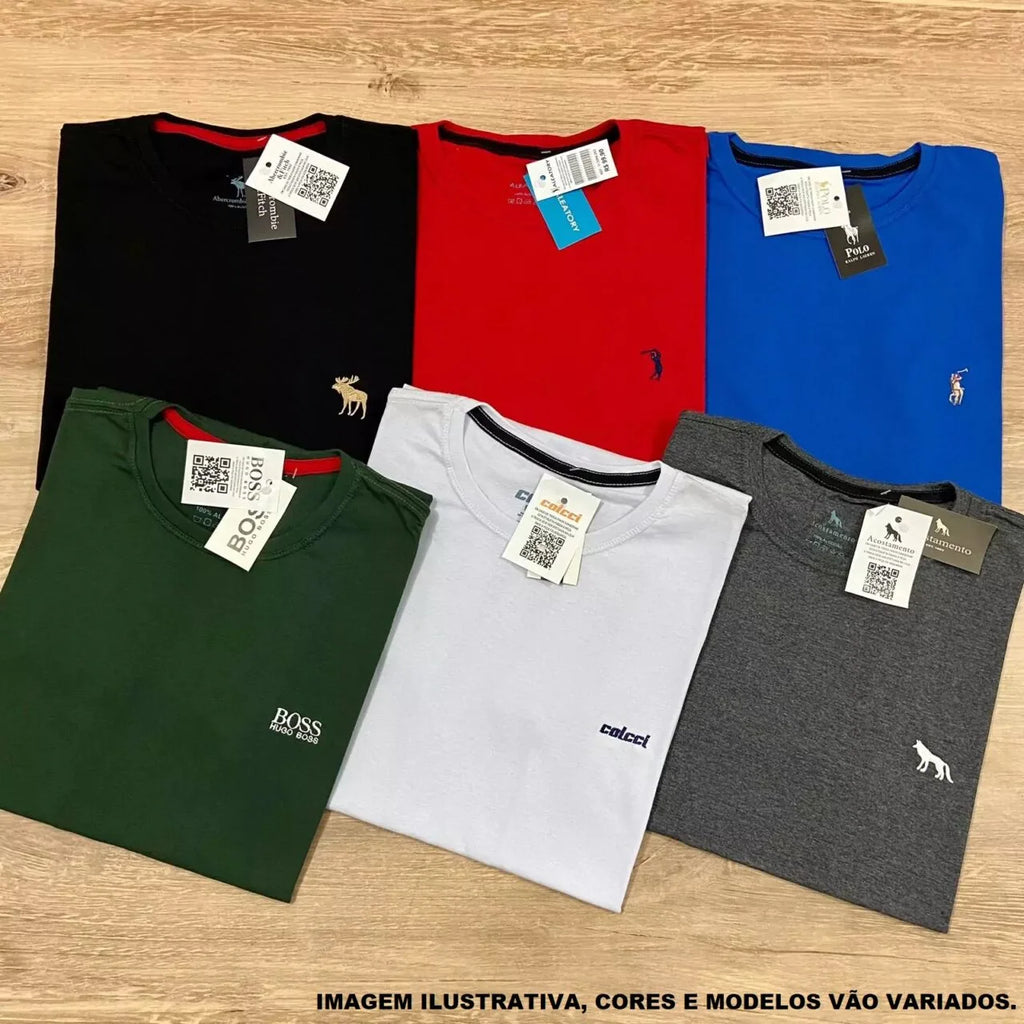 Kit 6 Camisetas Masculinas Premium - Malha Peruana
