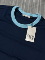 CAMISETA BÁSICA ZARA GOLA ( AZUL )