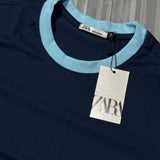 CAMISETA BÁSICA ZARA GOLA ( AZUL )